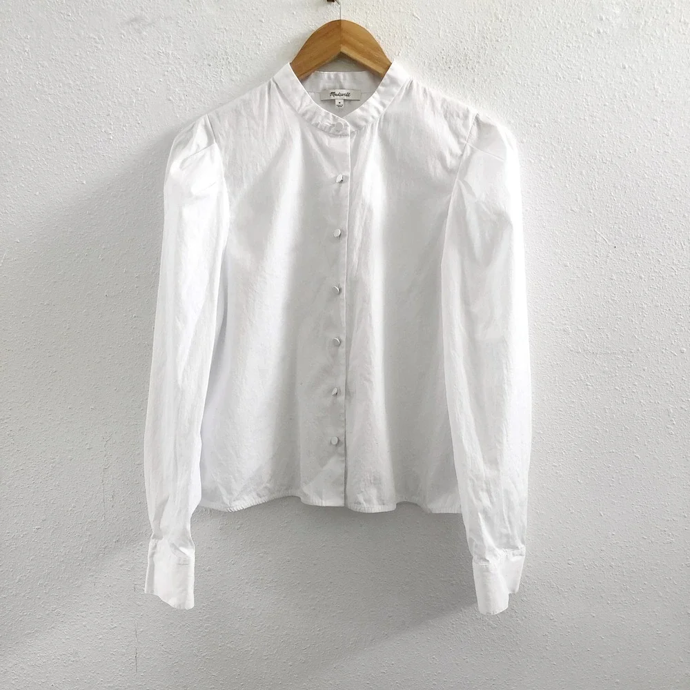 MADEWELL Paulina Cotton Poplin Band Collar Button-Up Shirt Size Medium - Picture 2 of 9